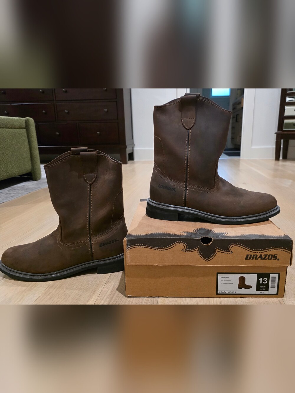 Brazos Men's Brown Leather Western Pull-On Boots